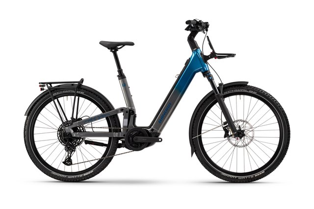 Winora Sinus FS X12 low frame stone and blue electric city bicycle