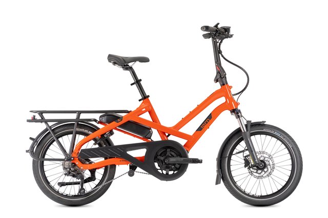 Tern HSD P10 Gen 2 electric cargo bicycle in orange, drive-side view
