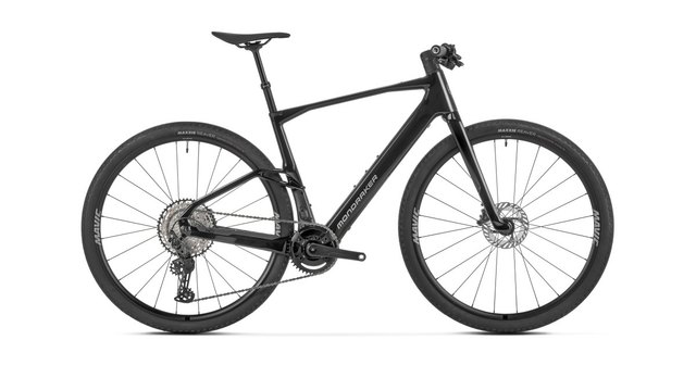 Mondraker Dusty S 580 Flat electric gravel bicycle in black, side view
