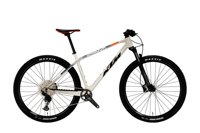 KTM Myroon Pro hardtail mountain bicycle in Opal White, side view