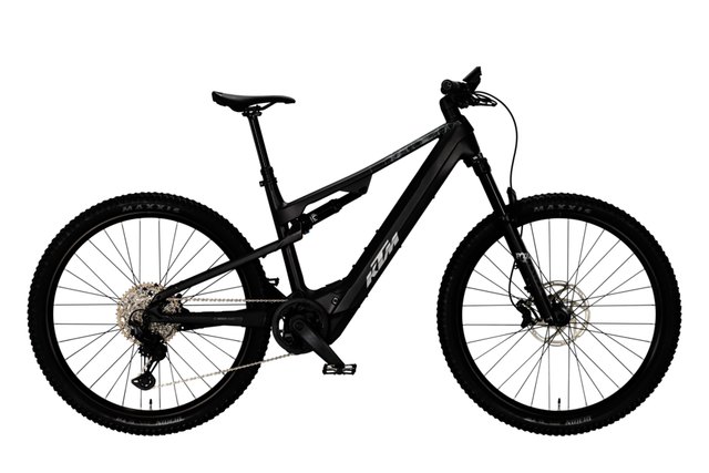 KTM Macina Chacana Master diamond black full suspension electric mountain bicycle, side view
