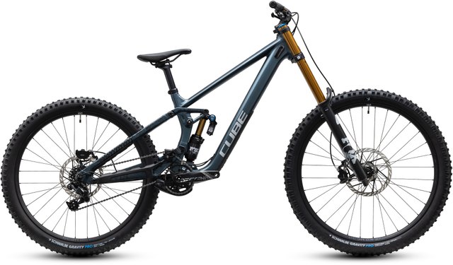 CUBE TWO15 SLX downhill bicycle in deepteal and clouds, side view