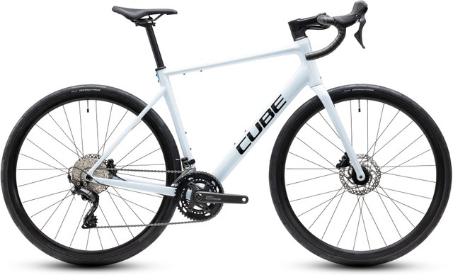CUBE Attain Race glacier and black endurance road bicycle, side view