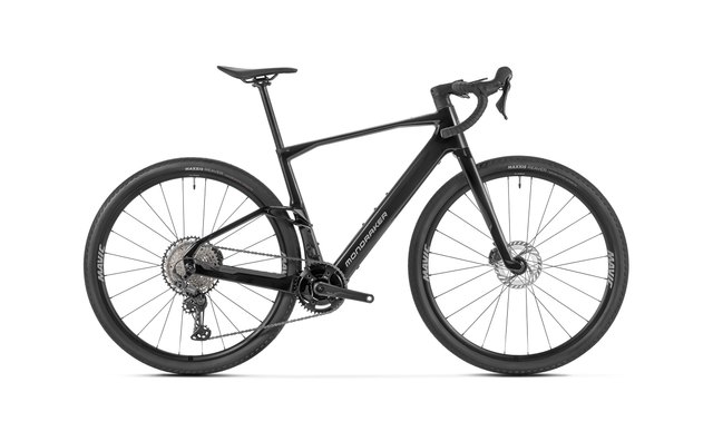 Mondraker DUSTY S 580 black e-gravel bicycle, drive-side view