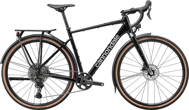 Cannondale Topstone CAAD EQ in Black with rack, fenders, and lights, drive-side view