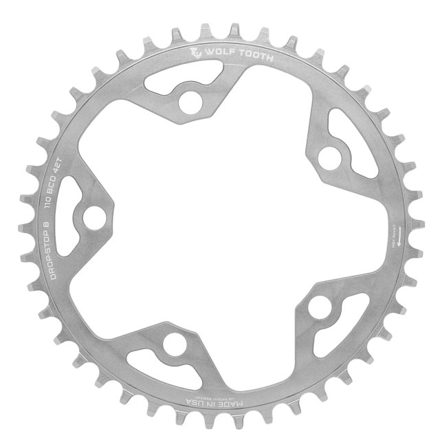 Wolf Tooth Components 110 BCD Gravel / CX / Road Chainrings - Raw Silver. Manufacturer reference photo; color and size may vary.