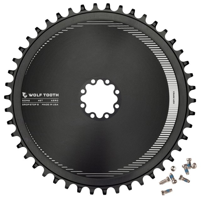 Wolf Tooth Components Aero Direct Mount Chainring for SRAM 8-Bolt Gravel / Road Cranks. Manufacturer reference photo; color and size may vary.