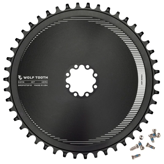 Wolf Tooth Components Aero Direct Mount Chainring for SRAM 8-Bolt Gravel / Road Cranks. Manufacturer reference photo; color and size may vary.