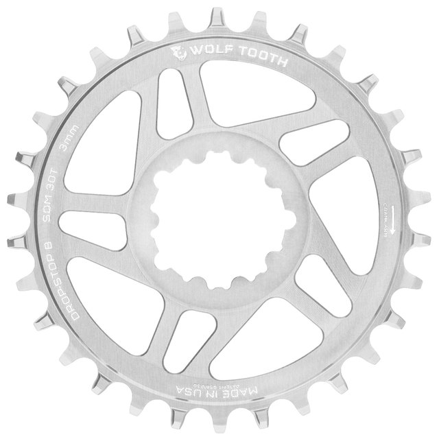 Wolf Tooth Components Direct Mount Chainrings for SRAM 3-bolt Cranks - Raw Silver. Manufacturer reference photo; color and size may vary.