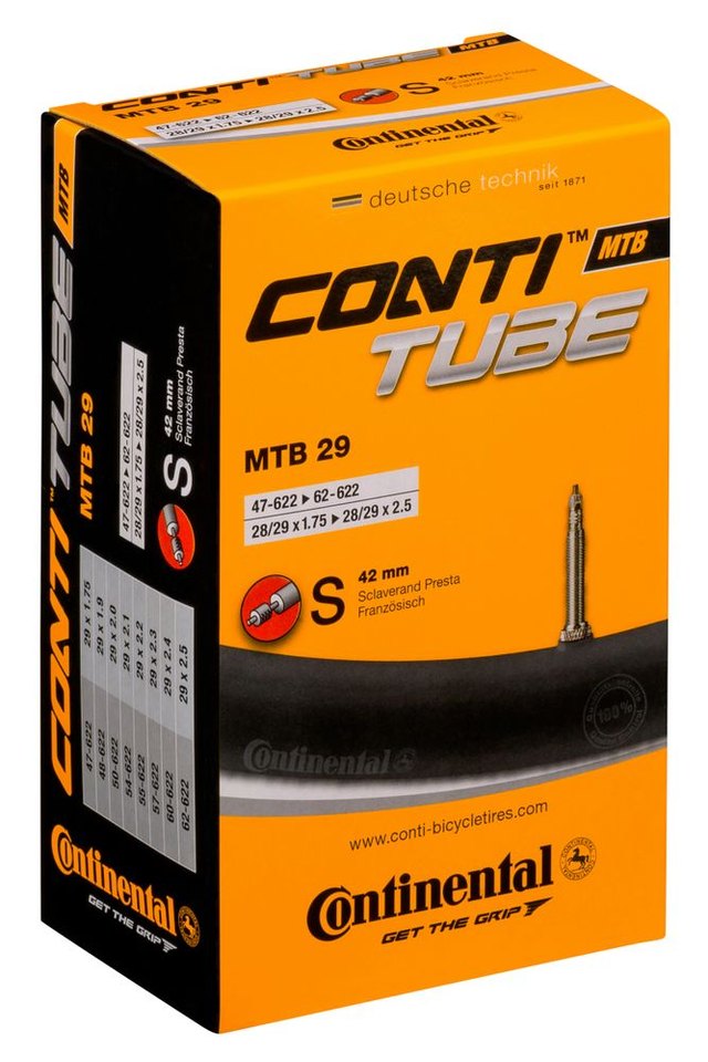 Continental ContiTube MTB 29 Presta 42 mm Inner Tube. Manufacturer reference photo; color and size may vary.