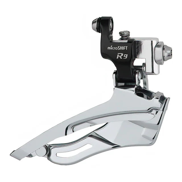 microSHIFT microSHIFT R9 3x9 Braze-On Front Derailleur. Manufacturer reference photo; color and size may vary.