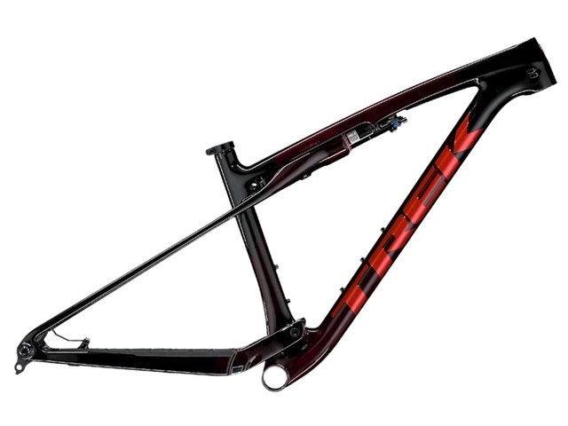 Trek Supercaliber SLR Gen 2 frame only in Carbon Red Smoke, enlarged side view with IsoStrut rear shock; no fork, wheels, or drivetrain.