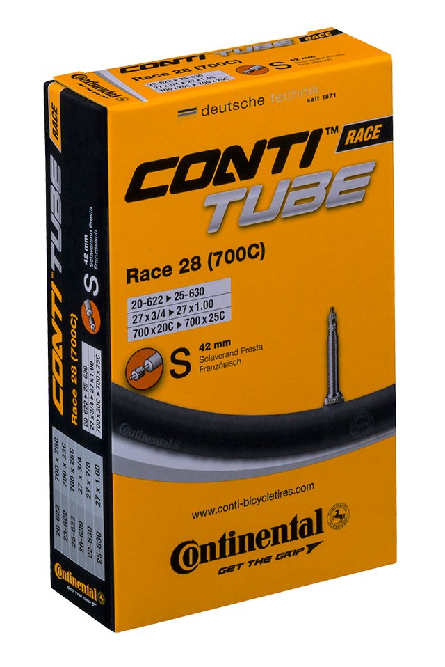 Continental ContiTube Race 28 All Presta 42 mm Inner Tube. Manufacturer reference photo; color and size may vary.