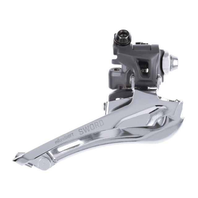 microSHIFT Sword Front Derailleur 2x10 Braze-On. Manufacturer reference photo; color and size may vary.