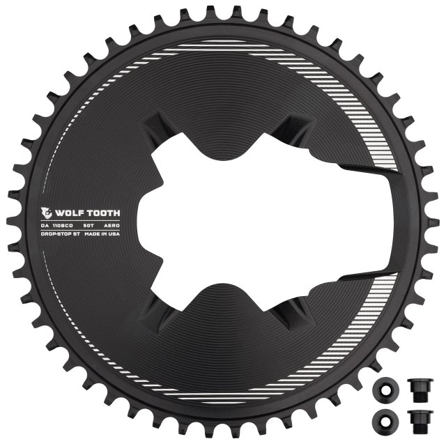 Wolf Tooth Components Aero Direct Mount Chainrings for Shimano Dura-Ace R9200 Cranks. Manufacturer reference photo; color and size may vary.