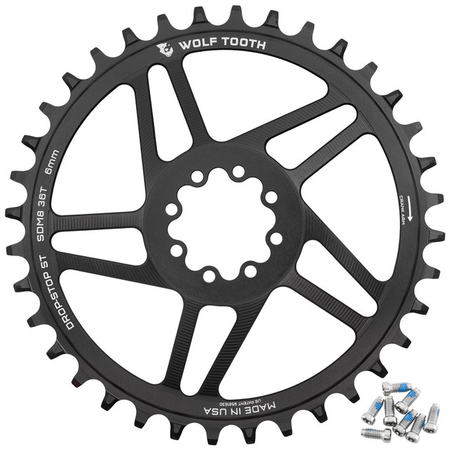 Wolf Tooth Components Direct Mount Chainrings for SRAM 8-Bolt Mountain Cranks. Manufacturer reference photo; color and size may vary.