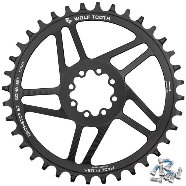 Wolf Tooth Components Direct Mount Chainrings for SRAM 8-Bolt Mountain Cranks. Manufacturer reference photo; color and size may vary.
