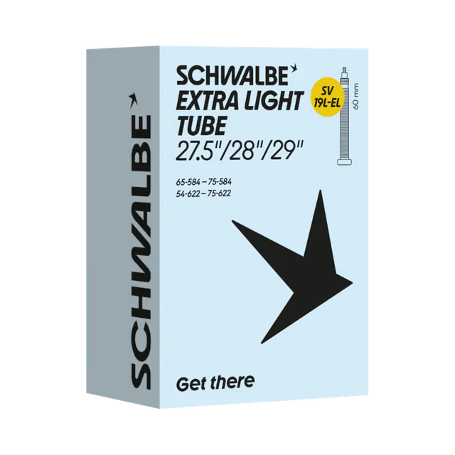 Schwalbe Extra Light Tube 19L-EL Bicycle Inner Tube. Manufacturer reference photo; color and size may vary.