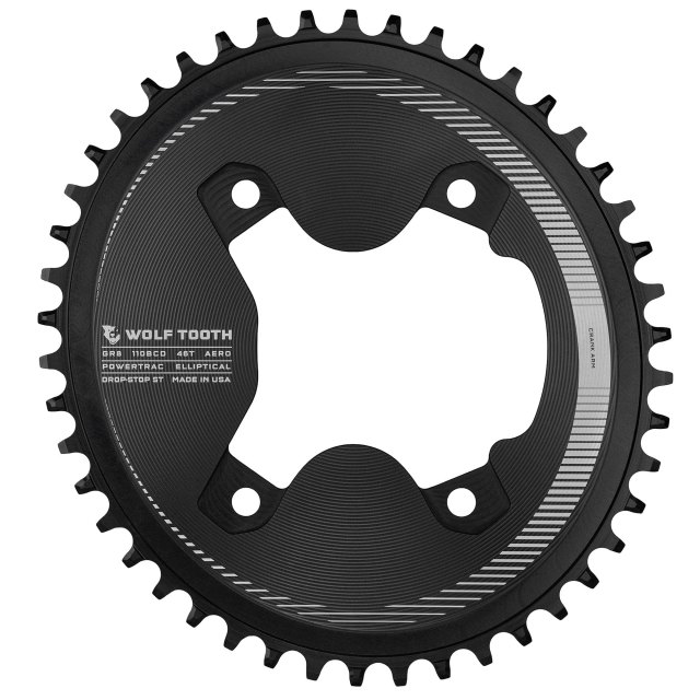 Wolf Tooth Components Aero Oval 110 BCD Asymmetric 4-Bolt Chainrings for Shimano GRX 800 Cranks. Manufacturer reference photo; color and size may vary.