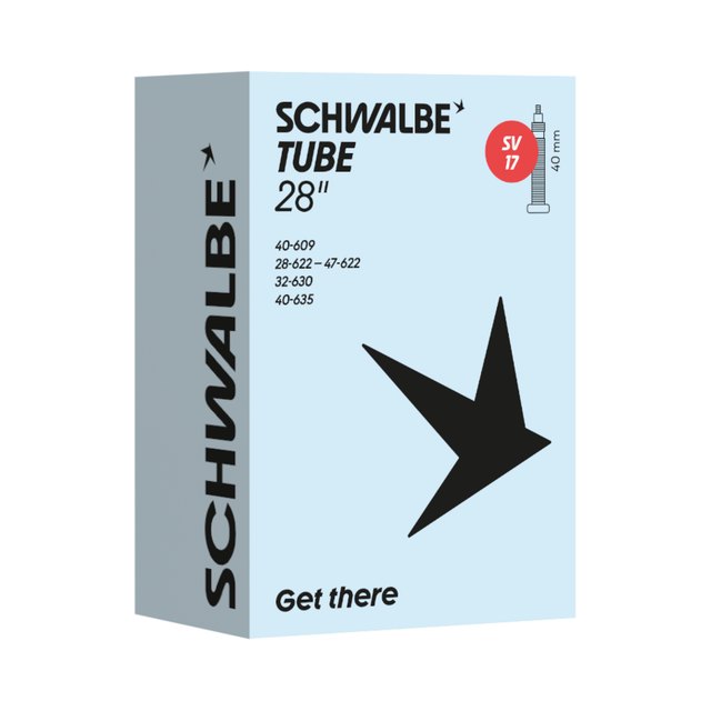 Schwalbe Tube 17 28 in SV40 Inner Tube. Manufacturer reference photo; color and size may vary.