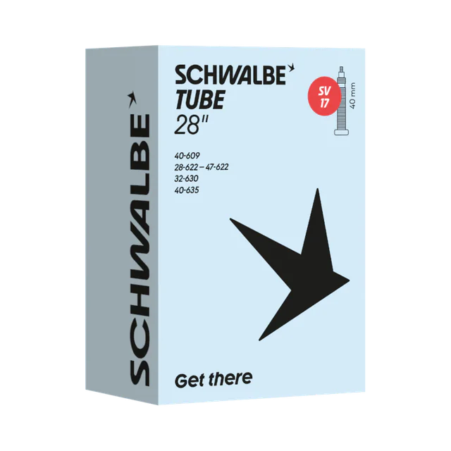 Schwalbe Tube 17 28 in SV40 Inner Tube. Manufacturer reference photo; color and size may vary.