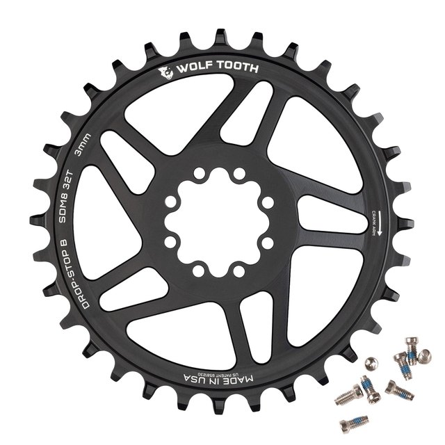 Wolf Tooth Components Direct Mount Chainrings for SRAM 8-Bolt Mountain Cranks. Manufacturer reference photo; color and size may vary.