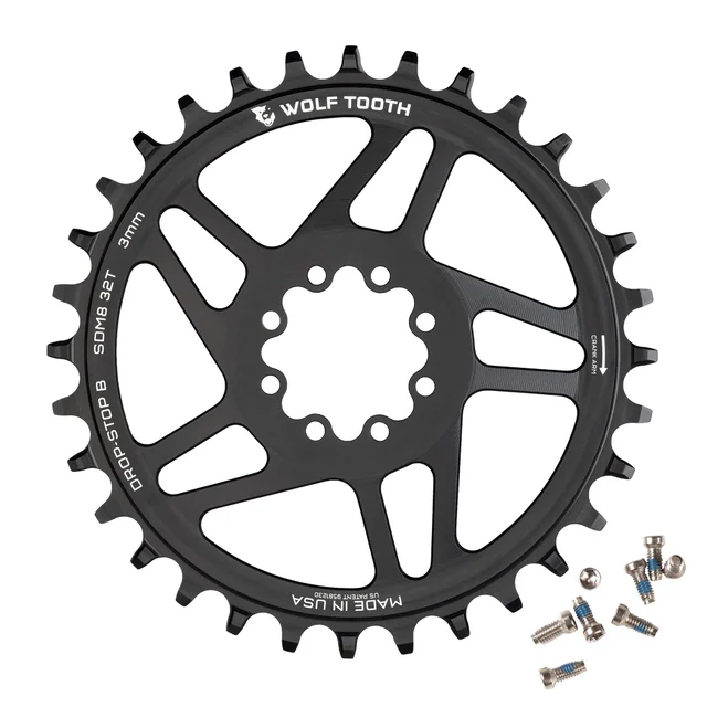 Wolf Tooth Components Direct Mount Chainrings for SRAM 8-Bolt Mountain Cranks. Manufacturer reference photo; color and size may vary.