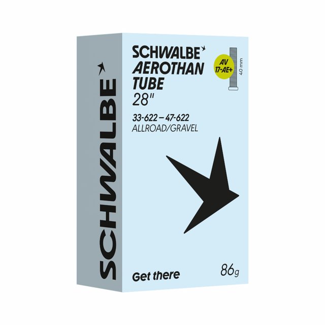 Schwalbe Aerothan Plus Tube 17-AE+ Bicycle Inner Tube. Manufacturer reference photo; color and size may vary.