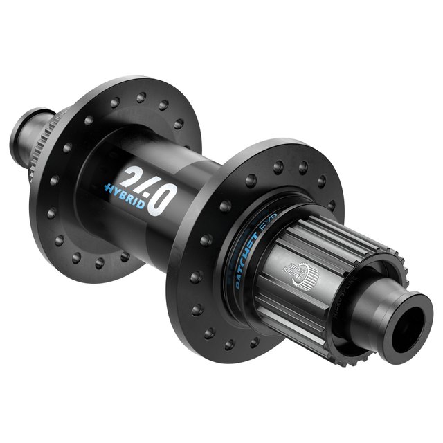 DT Swiss DT Swiss 240 Hybrid Rear 148 mm Center Lock Micro Spline Hub. Manufacturer reference photo; color and size may vary.