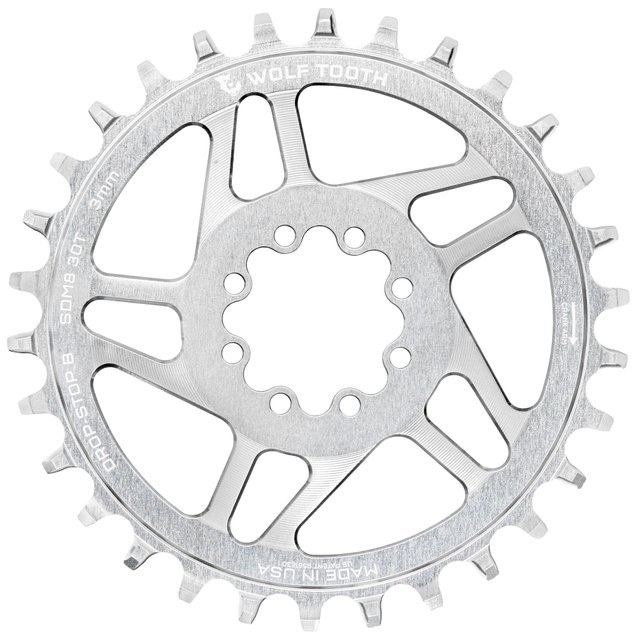 Wolf Tooth Components Direct Mount Chainrings for SRAM 8-Bolt Mountain Cranks - Raw Silver. Manufacturer reference photo; color and size may vary.