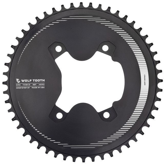 Wolf Tooth Components Aero 110 BCD Asymmetric 4-Bolt Chainrings for Shimano GRX 800 Cranks. Manufacturer reference photo; color and size may vary.