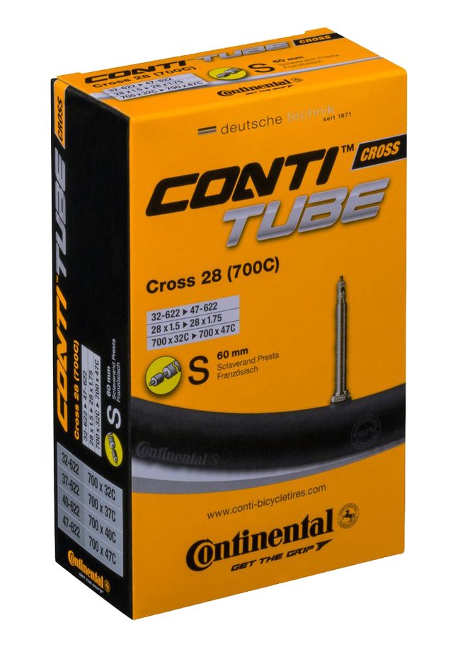 Continental ContiTube Cross 28 Presta 60 mm Inner Tube. Manufacturer reference photo; color and size may vary.