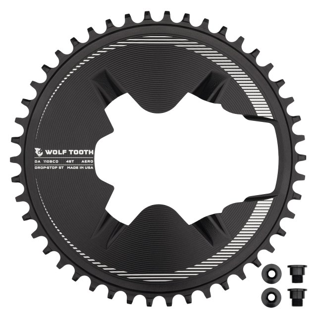 Wolf Tooth Components Aero Direct Mount Chainrings for Shimano Dura-Ace R9200 Cranks. Manufacturer reference photo; color and size may vary.