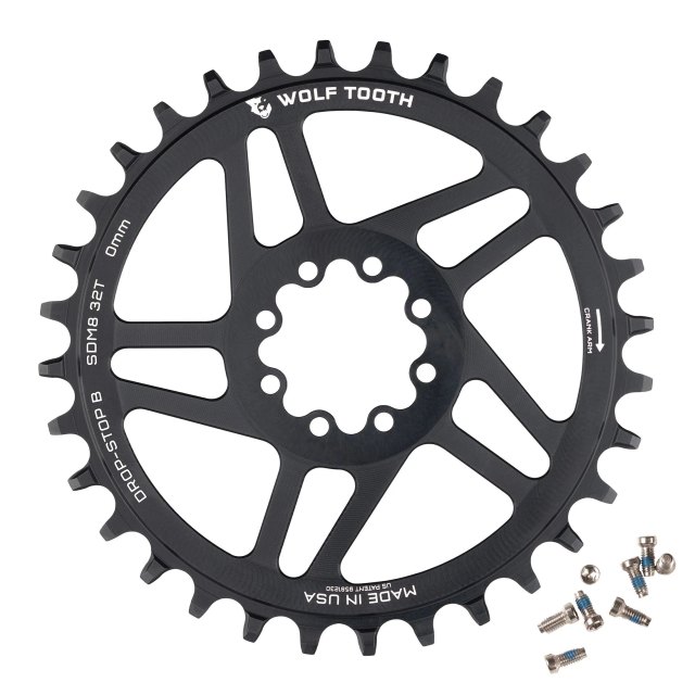 Wolf Tooth Components Direct Mount Chainrings for SRAM 8-Bolt Mountain Cranks. Manufacturer reference photo; color and size may vary.