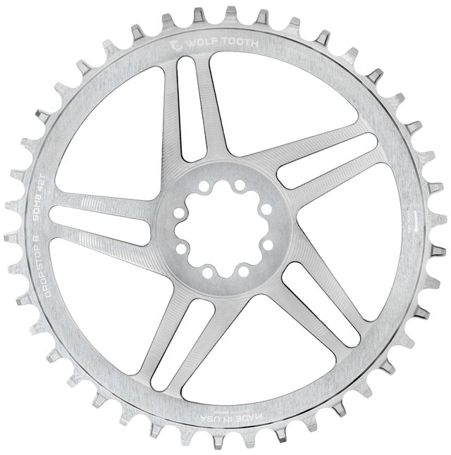 Wolf Tooth Components Direct Mount Chainrings for SRAM 8-Bolt Gravel / Road Cranks - Raw Silver. Manufacturer reference photo; color and size may vary.