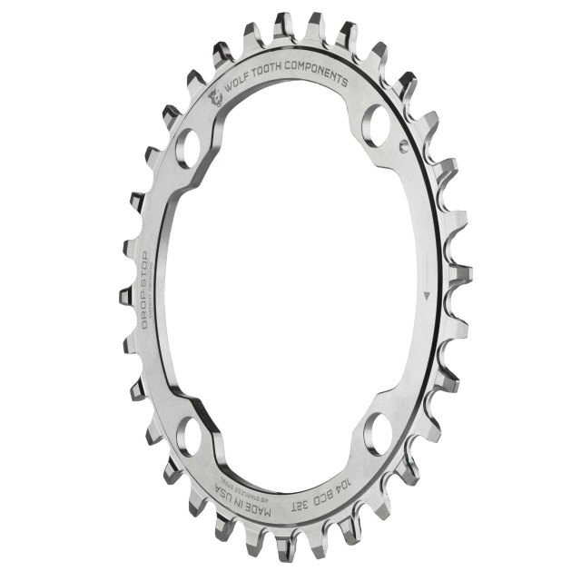 Wolf Tooth Components 104 BCD Stainless Steel Chainrings. Manufacturer reference photo; color and size may vary.