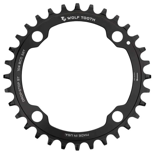 Wolf Tooth Components Wolf Tooth 104 BCD 32T Drop-Stop ST Chainring. Manufacturer reference photo; color and size may vary.
