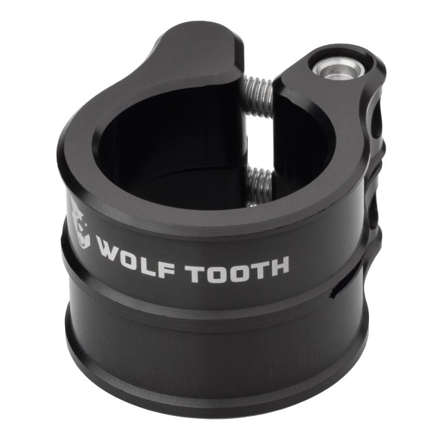Wolf Tooth Components Dual-Bolt Seatpost Clamp. Manufacturer reference photo; color and size may vary.