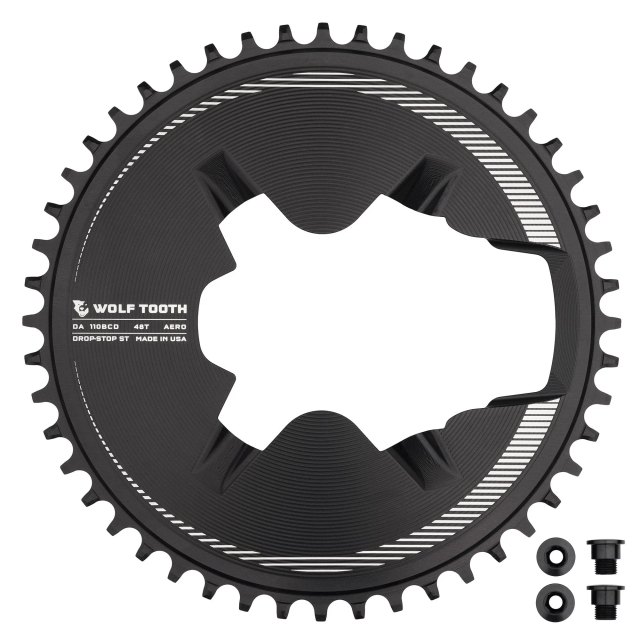 Wolf Tooth Components Aero Direct Mount Chainrings for Shimano Dura-Ace R9200 Cranks. Manufacturer reference photo; color and size may vary.