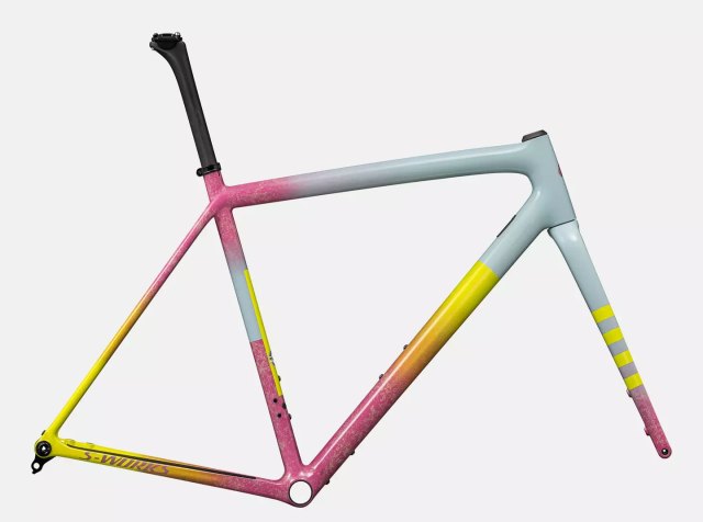 2025 S-Works Crux FACT 12r frameset in Gloss Sea Foam / Rebel Pink, frame, fork, and seatpost without wheels or drivetrain
