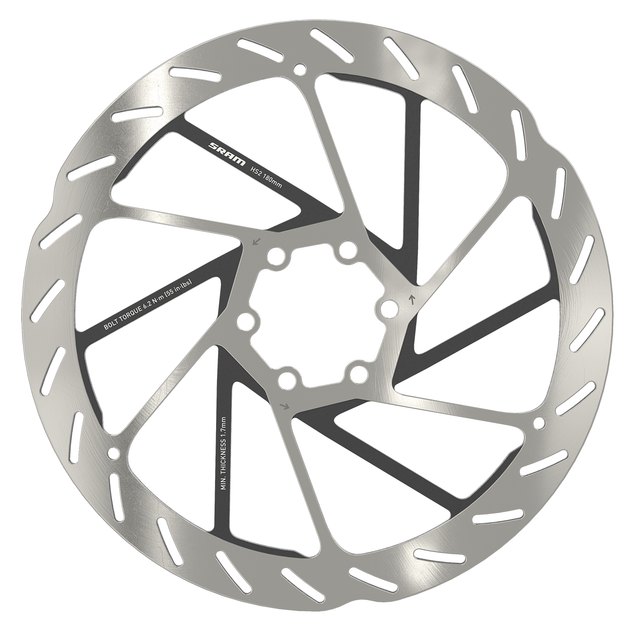 SRAM HS2 180 mm 6-bolt Brake Rotor. Manufacturer reference photo; color and size may vary.