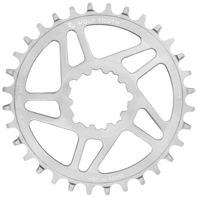 Wolf Tooth Components Direct Mount Chainrings for SRAM 3-bolt Cranks - Raw Silver. Manufacturer reference photo; color and size may vary.