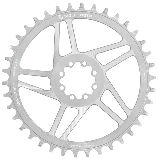 Wolf Tooth Components Direct Mount Chainrings for SRAM 8-Bolt Gravel / Road Cranks - Raw Silver. Manufacturer reference photo; color and size may vary.